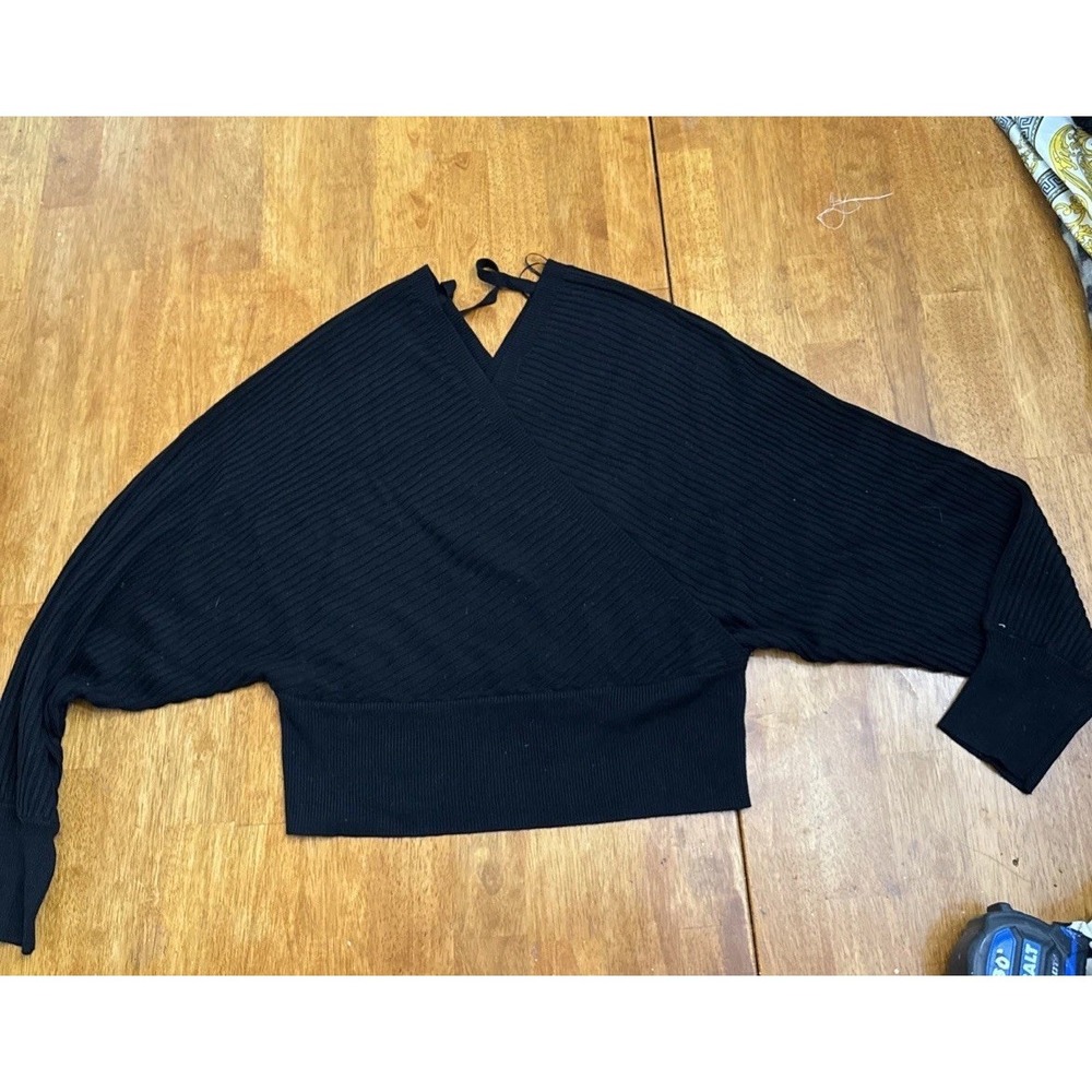Love Tree Black Ribbed Dolman Sleeve Sweater Top V-Neck Size Large Stretch Knit